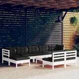  10-dijelna vrtna garnitura od borovine s jastucima bijela | shoptok.hr