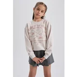 Defacto Girls' Crew Neck Printed Sweatshirt