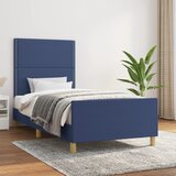Maison Chic Posteljni okvir - Enojna postelja - Postelja za odrasle brez vzmetnice Modra 90x200 cm Tkanina-J7430, (21764380) | Shoptok.si