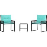  Set vanjskog namještaja s jastukom 3 pcs Crna i Tirkizna - Crna i tirkizna 2x pojedinačna stolica +1x stol | shoptok.hr