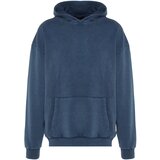 Trendyol Indigo Men's Limited Edition Basic Relaxed Fit Hoodie with Washing Effects 100% Cotton Sweatshirt. Cene