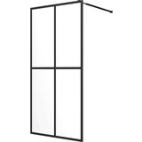 Pregrada za tuš s policom crna 80 x 195 cm s mutnim staklom ESG | shoptok.hr
