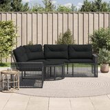 Maison Chic Vrtni kavč - Zunanji kavč z blazinami in stolčkom za noge črn poli ratan, (22043644) | Shoptok.si