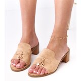  Dark beige block heel sandals with a strap embellishment Gariend | shoptok.hr