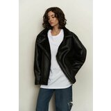 Laluvia Black Shearling Leather Coat cene