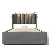Lumor Postelja s predalom oblazinjena z LED za polnjenje USB - 90x200 cm - tkanina iz žameta - z letvenim dnom, (22155520) | Shoptok.si