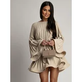 Fasardi Beige pleated dress with wide sleeves