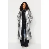 Trendyol Silver Belted Shiny Trench Coat