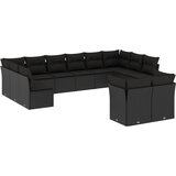  The Living Store Vrtna sedežna garnitura 12-delna z blazinami črn poli ratan - Vrtna Sedežna Garniture, (21443472) | Shoptok.si