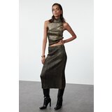 Trendyol Gold Leaf Printed Skirted Knitwear Bottom-Top Set Cene