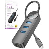  HUB + GLAN Ethernet Adapter BOROFONE DH6 Erudite 4-in-1, 3.0x3 +RJ45 | Eponuda.ba