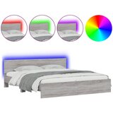  The Living Store Posteljni okvir z vzglavjem in LED siva sonoma 200x200 cm - Posteljni Okvir, (21447526) | Shoptok.si