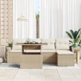 vidaXL 6-delni vrtni kavč set z blazinami Bež poli ratan | Shoptok.si