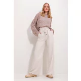 Trend Alaçatı Stili Women's Light Beige Double Pocket Laced Palazzo Linen Trousers