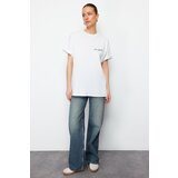 Trendyol White Premium Front and Back Foil Printed Oversize/Wide Cut Knitted T-Shirt Cene