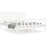 The Living Store Posteljni okvir z vzglavjem bel trden les - Posteljni Okvir, (21530372) | Shoptok.si