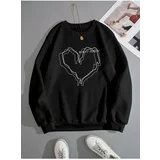 K&H TWENTY-ONE Women's Black Striped Heart Print Oversized Sweatshirt