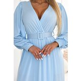 numoco basic Long dress with a wide belt and a Numoco neckline | Shoptok.si