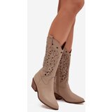Boto Leather Boots With Perforated Shaft Dark Beige Zazoo 3714 | ePonuda.com