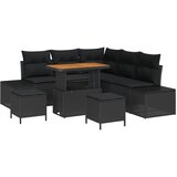 vidaXL 8 dijelni vrtni sofaset s jastučićima crnog poli ratana akacija, 2-sjedišna vrtna sofa s jastučićima crnog poli ratana, 3-dijelni vrtni set za objedovanje s jastučićima crnog poli ratana akacija | shoptok.hr