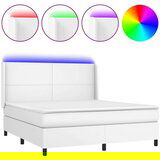  Box spring postelja z vzmetnico LED bela 180x200cm umetno usnje, (20788801) | Shoptok.si