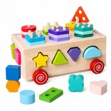  Wooden Montessori Educational Sorter on Wheels Shapes and Numbers | Shoptok.si
