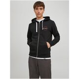 Jack & Jones Black Zipper Hoodie Stamp - Mens
