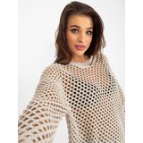 Fashion Hunters Beige openwork summer sweater with a round neckline | shoptok.hr