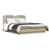  The Living Store Posteljni okvir z vzglavjem in LED sonoma hrast 135x190 cm - Posteljni Okvir, (21499873) | Shoptok.si