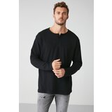 Grimelange Lorenzo Men's Special Textured Fabric 100% Cotton Button Detailed Regular Black Sweatshir Cene