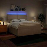 vidaXL Box spring postelja z vzmetnico krem 180x200 cm blago | Shoptok.si