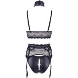 Cottelli Bondage - Komplet perila s čipko in sijajem ter okovi za roke (črn) - XL | Shoptok.si