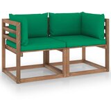 Maison Chic Vrtni kavč - Zunanji kavč dvosed iz palet z zelenimi blazinami borovina, (22041985) | Shoptok.si