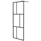 Pregrada za tuš s policom crna 80 x 195 cm s mutnim staklom ESG | shoptok.hr