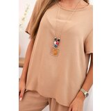 Kesi Włoski Women's set with a loose blouse and wide pants camel | Shoptok.si