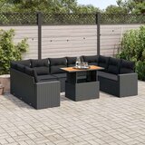 vidaXL 10-dijelni set vrtnih sofa s jastucima crni od poliratana | shoptok.hr