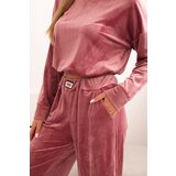 Kesi Włoski Women's velour tracksuit with wide legs and hoodie dark pink | ePonuda.com