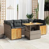 Maison Chic Seti vrtnega pohištva - Vrtna garnitura - Vrtni pohištvo set z blazinami 7-delna siv ratan/akacija, (21796268) | Shoptok.si