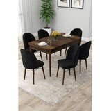 Hanah home trpezarijski set Rut, sto na razvlačenje i 6 stolica, ploča u dekoru drveta Baroque, crna tkanina Babyface | Eponuda.com