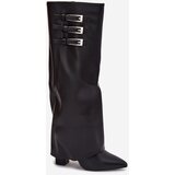 Boto Women's Ankle Boots On Heels Turned Shaft Straps With Buckles Black Nirisa | shoptok.hr