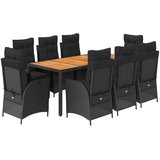  9-dijelni vrtni blagovaonski set s jastucima crni od poliratana | shoptok.hr