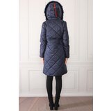 Dewberry Z6646 DEWBERRYN FUR POMPOM LADIES' COAT-NAVY BLUE | shoptok.hr