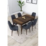 Hanah home trpezarijski set Lia, sto na razvlačenje i 6 stolica, ploča u dekoru drveta Baroque, antracit tkanina Babyface | Eponuda.com