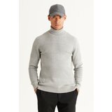 AC&Co / Altınyıldız Classics Men's Gray Melange Recycle Standard Fit Regular Cut Full Turtleneck Cotton Jacquard Knitwear Sweater. Cene