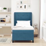 Box Spring Krevet s Madracem u Tamno Plavoj 90x200 cm Baršun | shoptok.hr