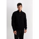 Defacto Men's Black Standard Fit Regular Cut Bato Collar Zippered Plain Sweater Cene