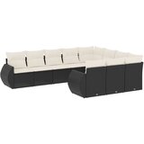  10-dijelni set vrtnih sofa s jastucima crni od poliratana | shoptok.hr