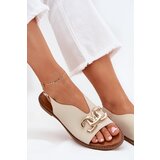 EVENTO Women Sandals Flat Heel With Golden Decoration Beige Amelira | ePonuda.com