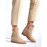 Shelvt Beige women's ankle boots with a chain | Shoptok.si