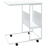 vidaXL Stranska mizica s kolesi bela 55x36x63,5 cm inženirski les | Shoptok.si